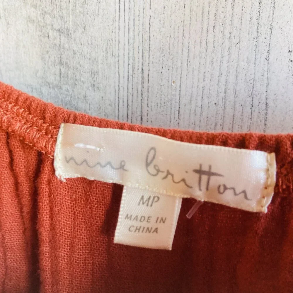 NWT $65 Nine Britton Gauze Maxi Dress Tiered Rust PM Brick Orange-Brown - Picture 5 of 10